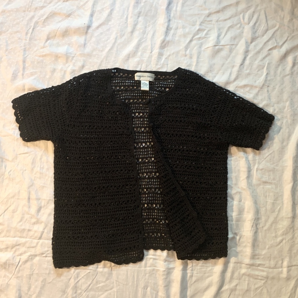 Hampshire Studio Crochet black, short sleeve cardigan, size LP